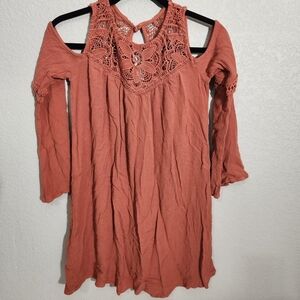 Xhilaration Dress Womens Size XS Orange Cold Shoulder Long Sleeve